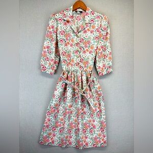 Vintage Breli Originals Floral Secretary House Dress W/Belt ILGWU USA Size 8